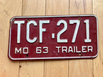 1963 Missouri Trailer License Plate