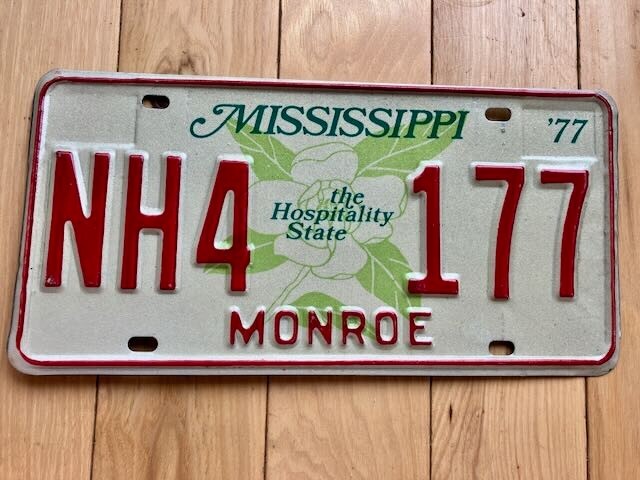 1977 Mississippi Monroe County License Plate