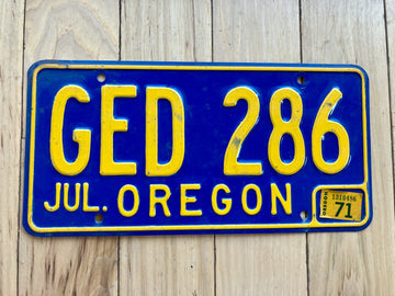 1960s Oregon License Plate With 1971 Tab