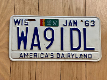 1963 Wisconsin Ammeter Radio License Plate W/ 1967 Tab