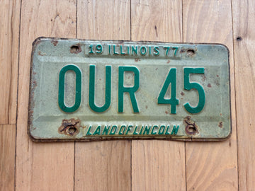1977 Illinois Vanity License Plate - OUR 45