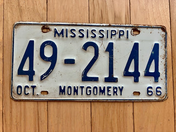 1966 Mississippi Montgomery County License Plate