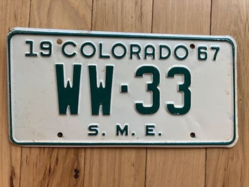 1967 Colorado Special Mobile Equipment S.M.E License Plate