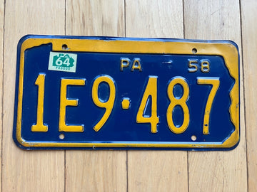 1958 Pennsylvania License Plate W/ 1964 Tab