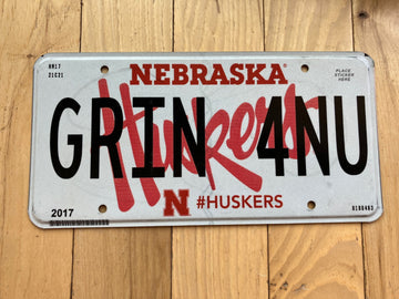 2017 Nebraska Vanity License Plate - GRIN 4NU