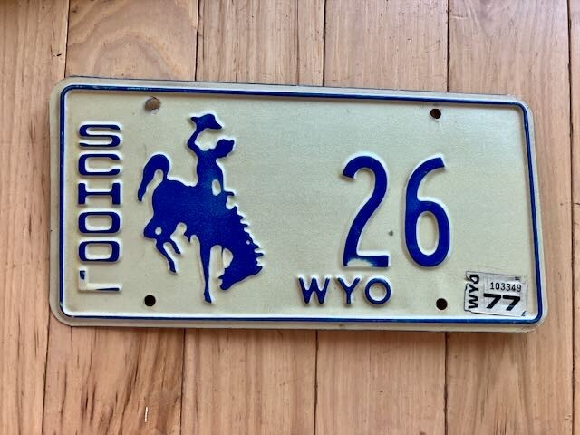 1977 Wyoming School License Plate - Low Number