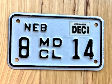 1998 Nebraska Motorcycle Dealer License Plate