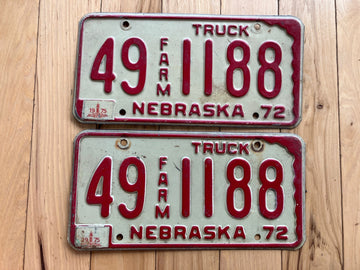 Pair Of 1972 Nebraska Farm Truck License Plates