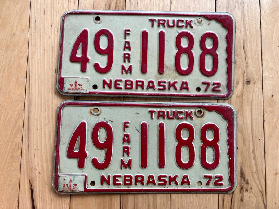 Pair Of 1972 Nebraska Farm Truck License Plates