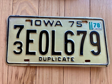 1975 Iowa Duplicate License Plate W 1978 Tab