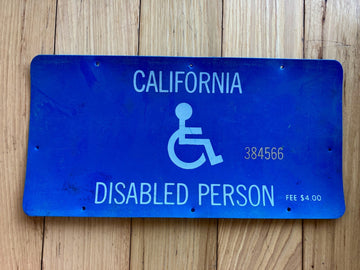1995 Plastic California Disable Person Parking Permit License Plate
