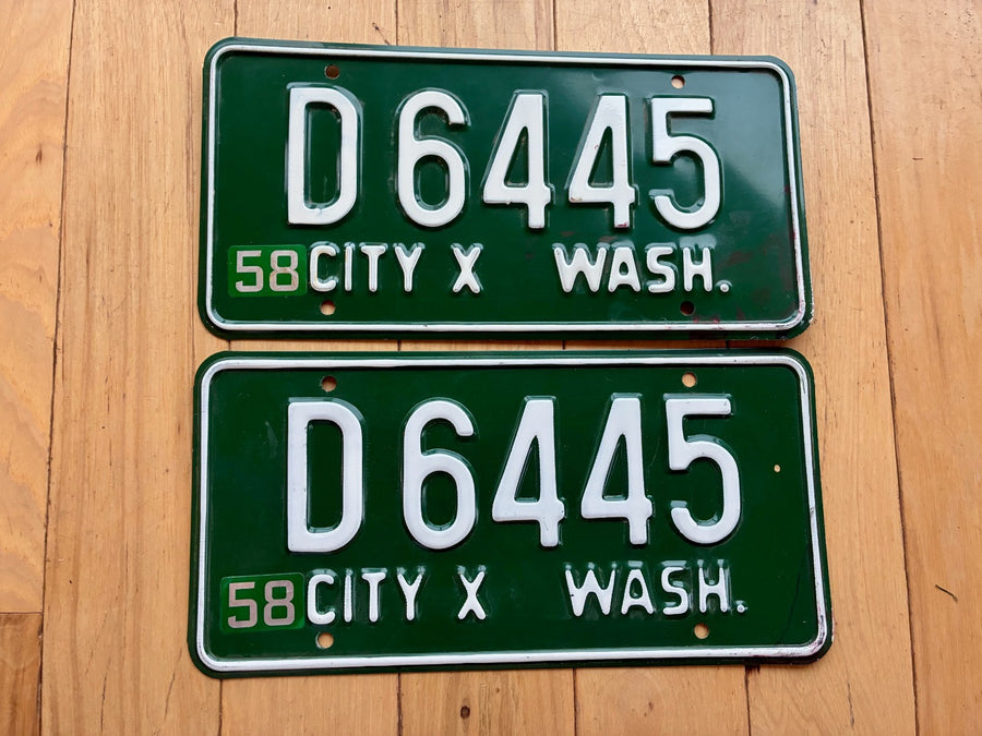 1958 Pair of Washington State City License Plates