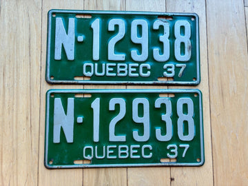 1937 Pair of Quebec Farmers Private Cars License Plates