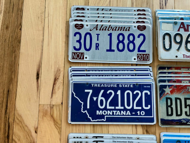 Lot of 100 License Plates- 20 Versions, 5 of Each in Craft Condition