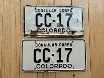 Same Number Colorado Consular Corps License Plates - 1960's Bases