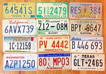 Starter Pack of 12 License Plates from 12 Different States In Good Condition
