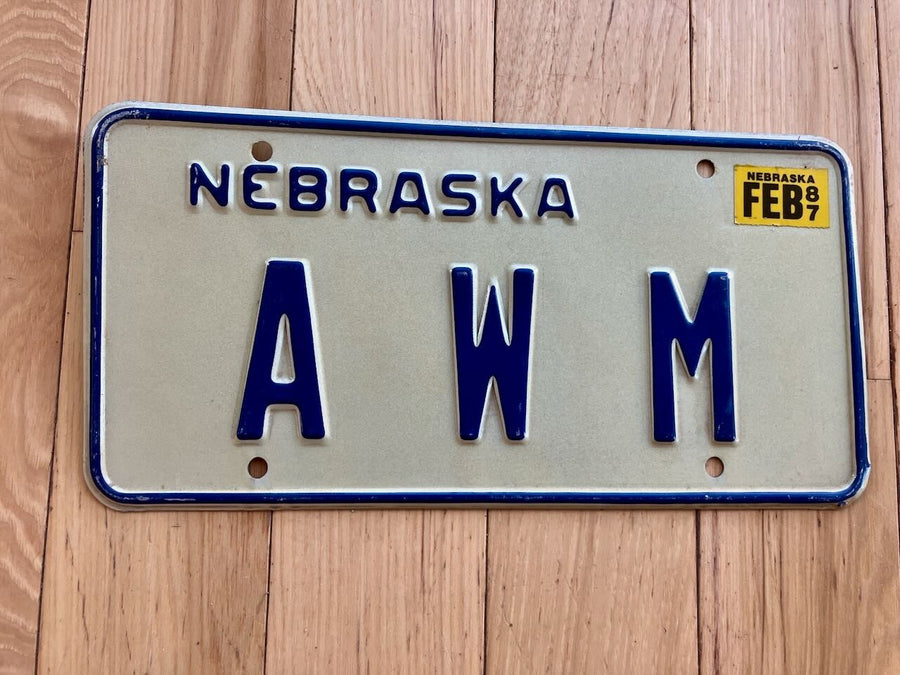 1987 Nebraska Vanity License Plate -A W M
