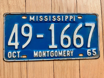 1965 Mississippi Montgomery County License Plate
