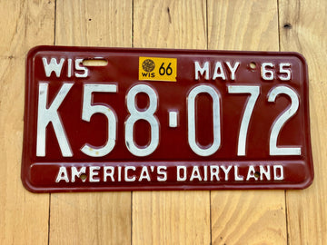 1965 Wisconsin License Plate W/ 1966 Tab