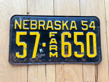 1954 Nebraska Farm License Plate