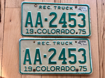 Pair of 1975 Colorado Recreational Truck License Plates W/ 1976 Tabs