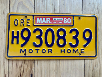 1980 Oregon Motor Home License Plate