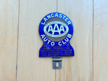 Vintage AAA Lancaster Pennsylvania Motor Federation License Plate Topper