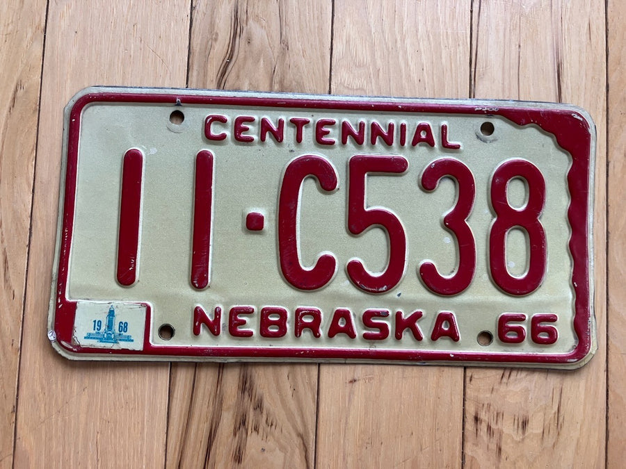1966 Nebraska Centennial License Plate W/1968 Tab