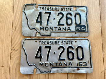 Pair of 1963 Montana License Plates With a 1964 Tab