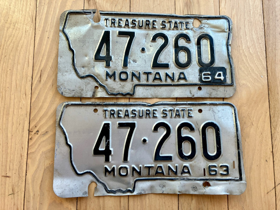 Pair of 1963 Montana License Plates With a 1964 Tab
