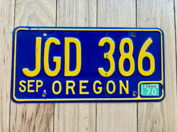 1960s Oregon License Plate With 1970 Tab