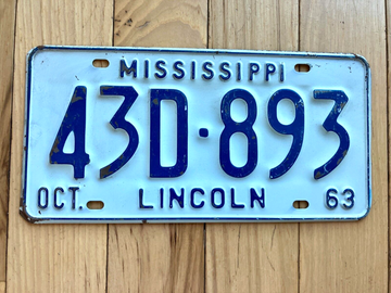 1963 Mississippi Lincoln County License Plate