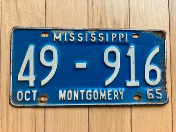 1965 Mississippi Montgomery County License Plate
