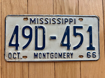 1966 Mississippi Montgomery County License Plate