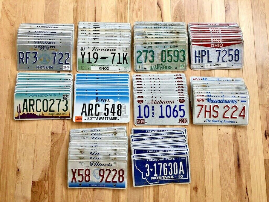 100 License Plates- 10 of Each State in Craft Condition