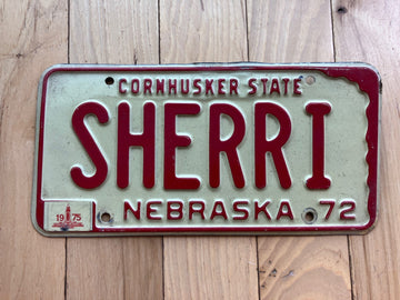 1972 Nebraska Vanity License Plate - SHERRI