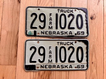 Pair of 1969 Nebraska Farm License Plates