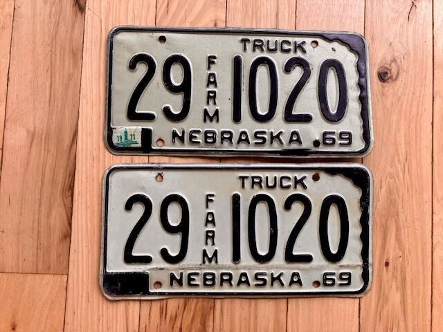 Pair of 1969 Nebraska Farm License Plates