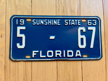 1963 Florida License Plate - Not YOM Clear - Low Number