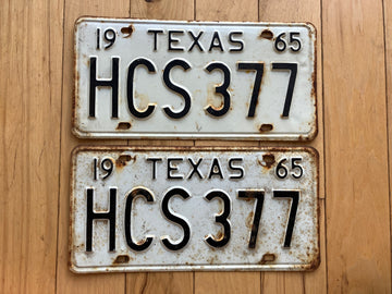 Pair of 1965 Texas License Plates - Check With DMV For YOM