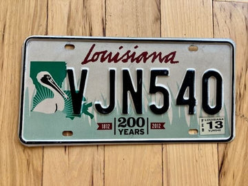 2013 Base  Louisiana Large Pelican License Plate