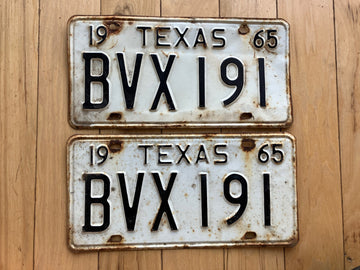Pair of 1965 Texas License Plates - Check With DMV For YOM