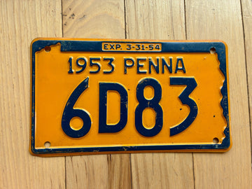 1953 1954 Pennsylvania License Plate