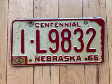 1966 Nebraska Centennial License Plate W/1967 Tab