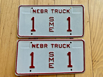 Pair of 1988 Base Nebraska Special Mobile Equipment License Plates - Low #