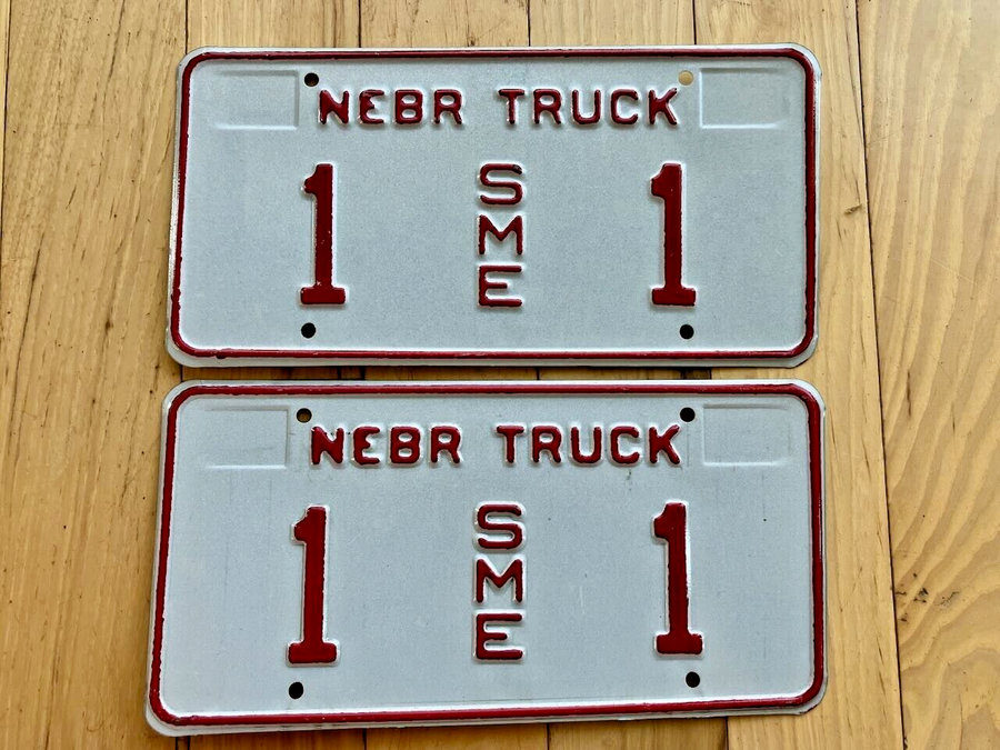 Pair of 1988 Base Nebraska Special Mobile Equipment License Plates - Low #