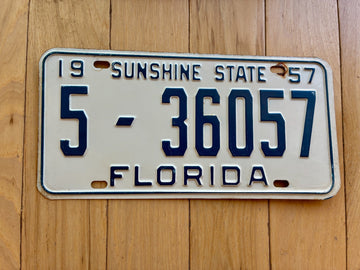 1957 Florida License Plate - Numbers YOM Clear