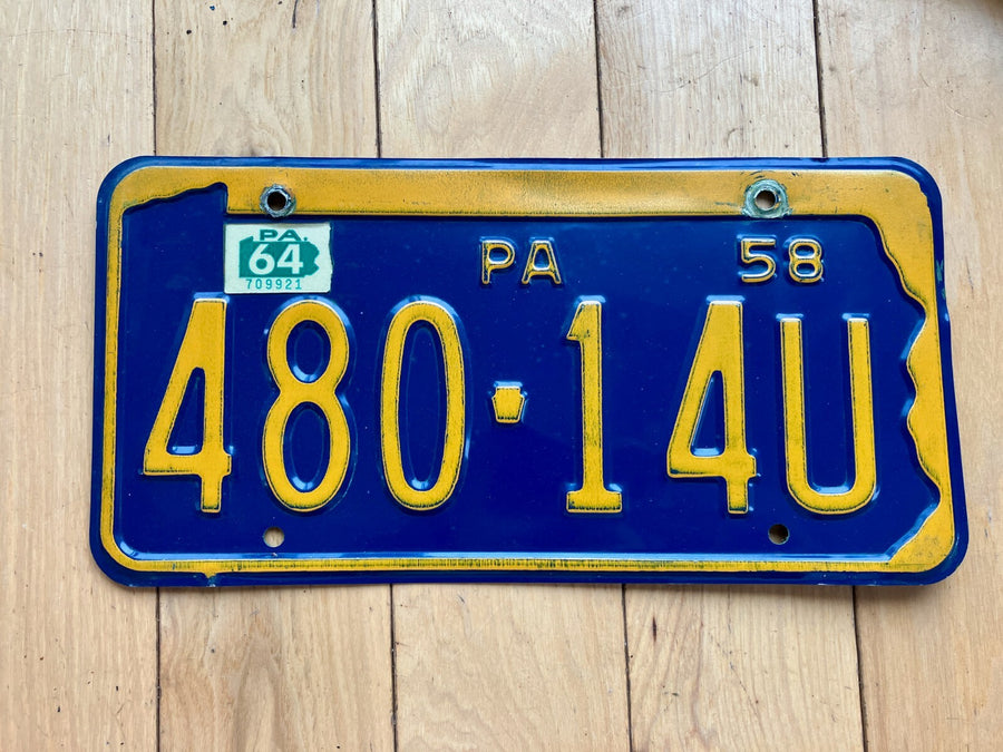 1958 Pennsylvania License Plate W/ 1964 Tab