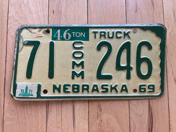 1969 Nebraska Commercial Truck License Plate W/ 1971 Tab