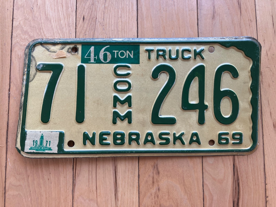 1969 Nebraska Commercial Truck License Plate W/ 1971 Tab